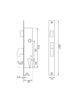 Cerradura Tesa 2240G T60 Perfil Angosto MX86704 Alta Seguridad