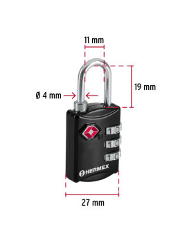 CANDADO EQUIPAJE DE COMBINACION CERTIFICADO TSA HERMEX CMA-5C 46291